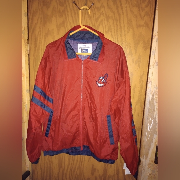 Cleveland Indians Pro Player Windbreaker Jacket Mens Large Chief Wahoo Vintage - Picture 1 of 16